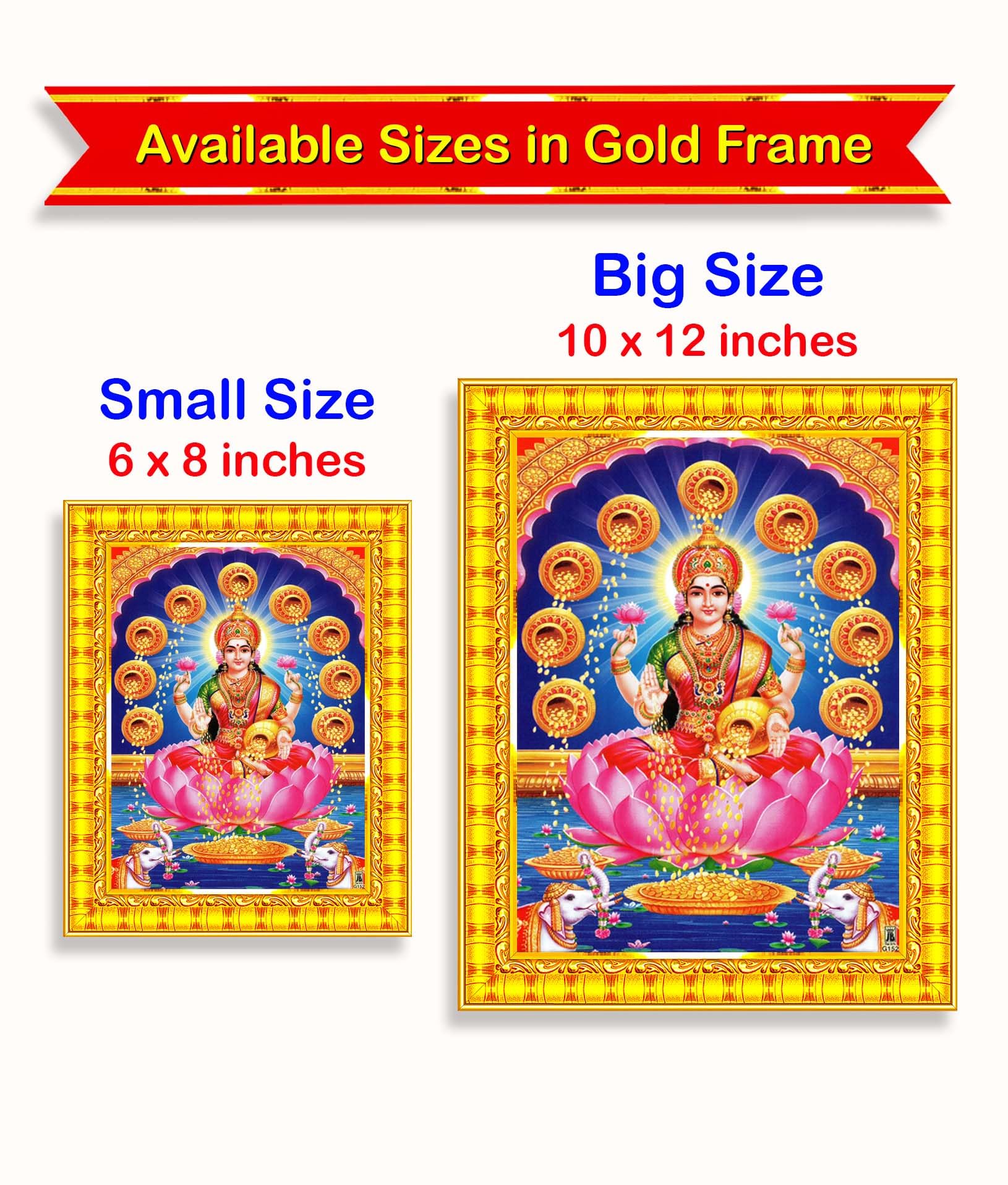 Pavan Photo Laminations Goddess Lakshmi Devi Dhana Vaibhav Laxmi Maa Wall Painting Framed Home Decor (Wood,Matte,Gold,Small Size